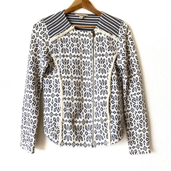 Lucky Brand Jackets & Blazers - Lucky Brand Boho Cotton Jacket | Blue & Cream Print | Size Small | Zip Front